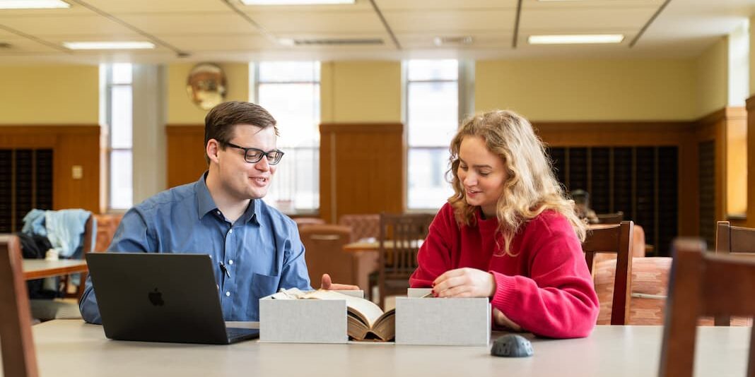 Students at a library